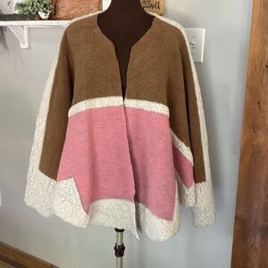 Maje made in italy wool blend colorblock shawl cape poncho pink cream burgundy o